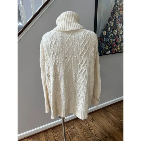 Free People Complex Oversize Cable Knit Distressed Alpaca Cowl Sweater Size S - Picture 5 of 5